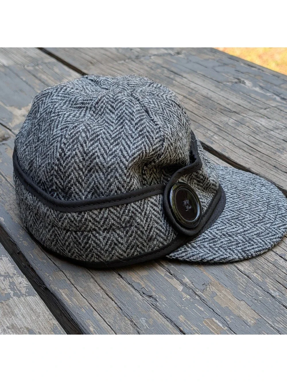Stormy Kromer Harris Tweed Wool Hat 7 1/4 Grey Herringbone Cap Eclectic Grandpa